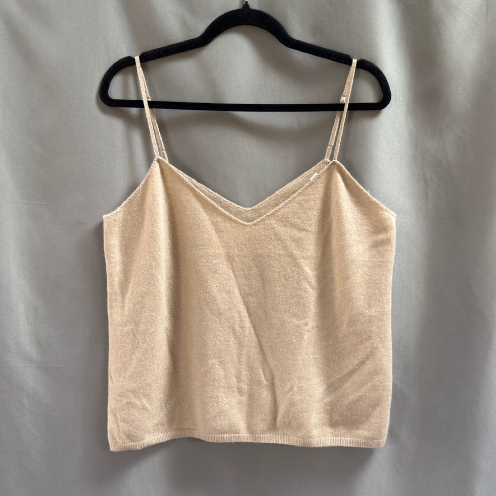 Vince 100% Cashmere Tank Top Cami Size Large V Neck Adjustable Straps Tan Brown
